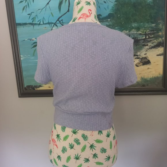 💥2 for$15- Cotton On crop faux wrap top, ribbed, light blue (XL) - Picture 3 of 4